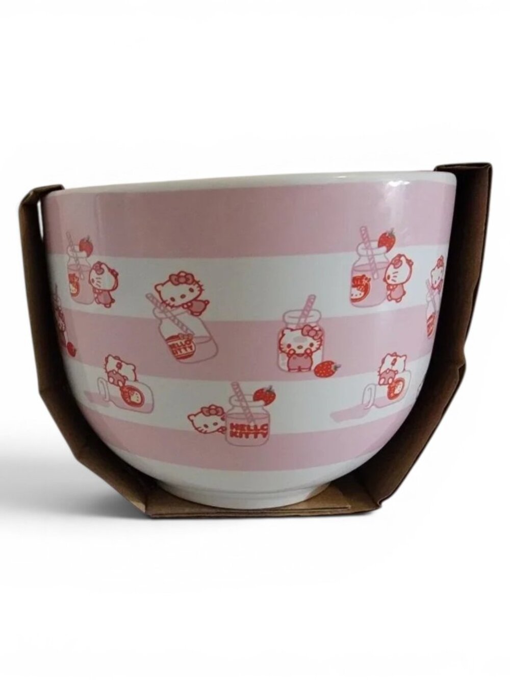 Hello Kitty Tokyo Pink Stripes Ramen Bowl Chopsticks Set New Sanrio Kawaii Ceram